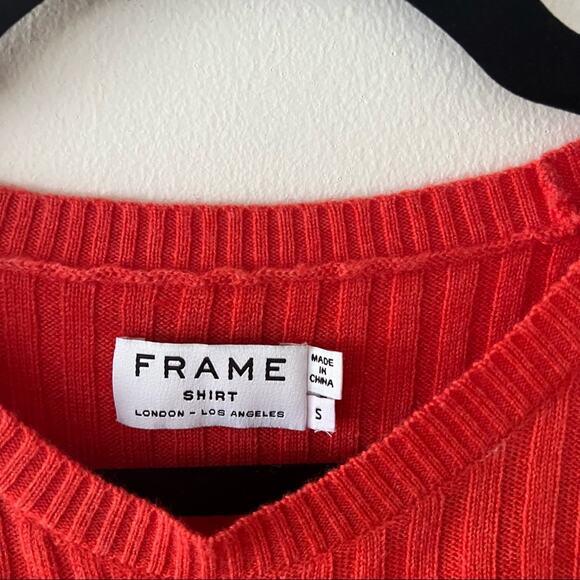 Frame Tomato Red Ribbed Wool-Blend Cutout Sweater - Picture 4 of 6